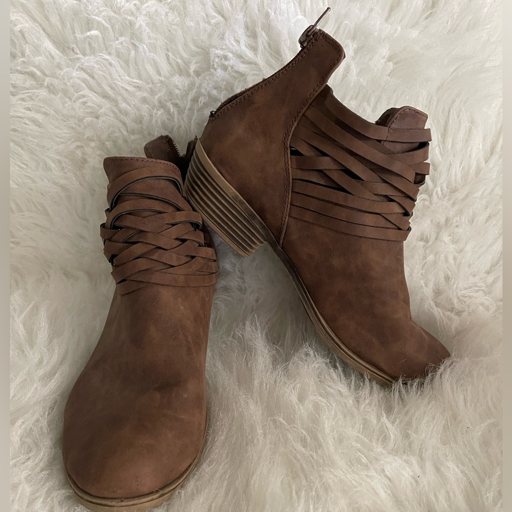 Brown suede booties